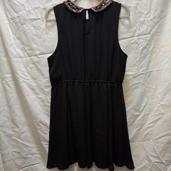 Modcloth black chiffon knee length sleeveless dress gold sequin beaded collar XL - Picture 9 of 13